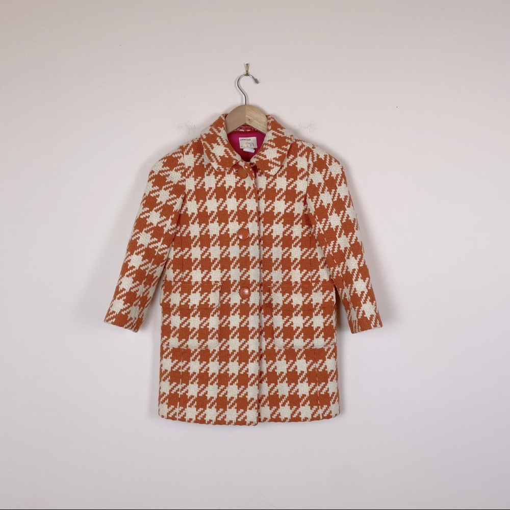 Girls' Prunella Orange & Cream Houndstooth Coat - Kids Jackets & Coats, Size L